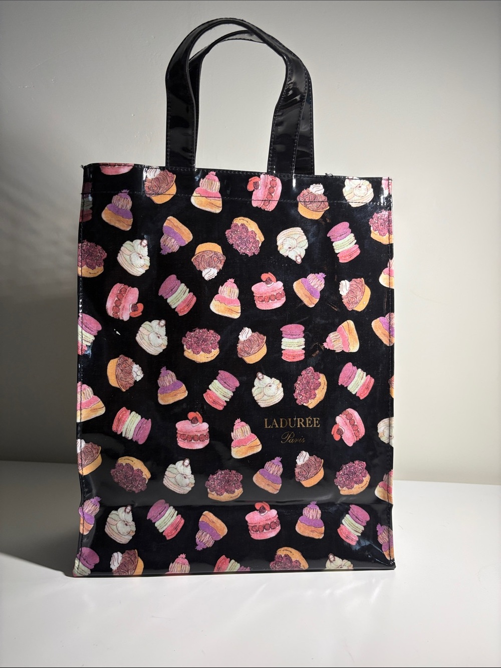 Ladurée Black Macaron Print Tote Bag